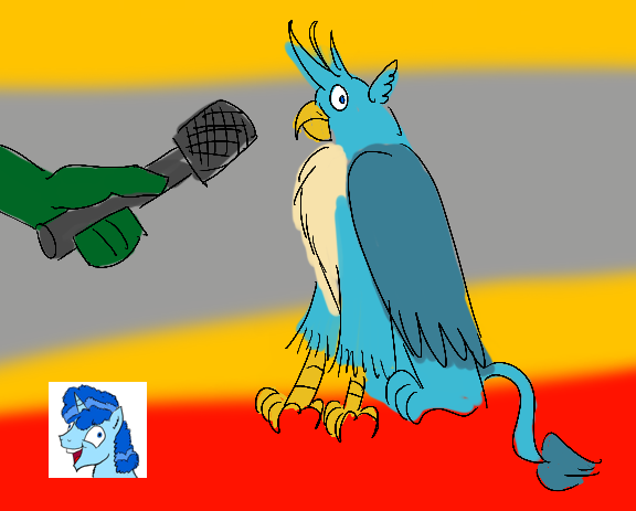 Size: 576x463 | Tagged: safe, derpibooru import, gallus, party favor, oc, oc:anon, gryphon, caption, doggie favor, doodle, exploitable meme, gallus the rooster, i didn't listen, image, image macro, meme, microphone, png, ponified animal photo, ponified meme, russia, text