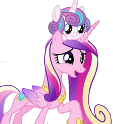 Size: 1140x1249 | Tagged: safe, derpibooru import, edit, edited screencap, editor:twilyisbestpone, screencap, princess cadance, princess flurry heart, alicorn, pony, baby, baby pony, background removed, cute, duo, duo female, female, flurrybetes, folded wings, horn, image, mare, open mouth, open smile, png, raised hoof, simple background, smiling, transparent background, wings