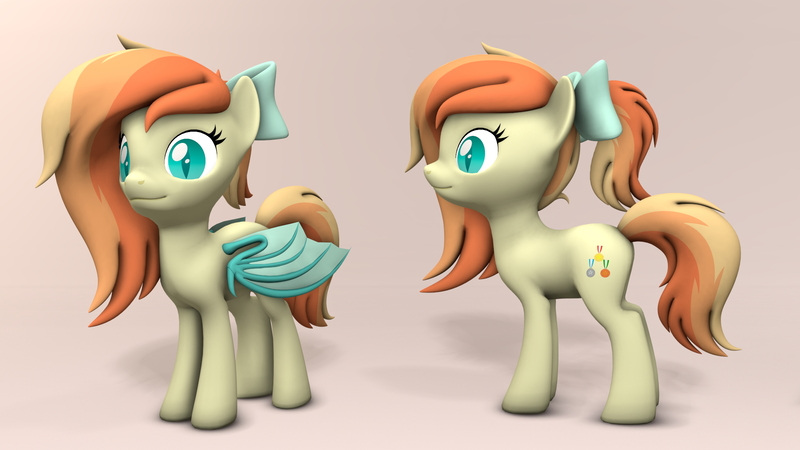 Size: 1920x1080 | Tagged: safe, artist:whiteskypony, derpibooru import, oc, oc:sunshine drift, bat pony, earth pony, pony, 3d, bow, female, hair bow, image, jpeg, mare, solo