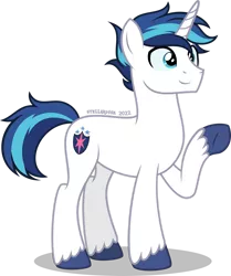 Size: 1280x1534 | Tagged: safe, artist:stellardusk, derpibooru import, shining armor, pony, unicorn, alternate hairstyle, image, male, png, redesign, solo, stallion