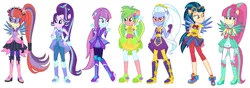 Size: 1280x451 | Tagged: safe, artist:sarahalen, derpibooru import, indigo zap, lemon zest, moondancer, sour sweet, starlight glimmer, sugarcoat, sunny flare, equestria girls, boots, clothes, cowboy boots, crystal guardian, equestria girls-ified, high heel boots, image, jpeg, magical geodes, photo, shadow five, shoes, super ponied up
