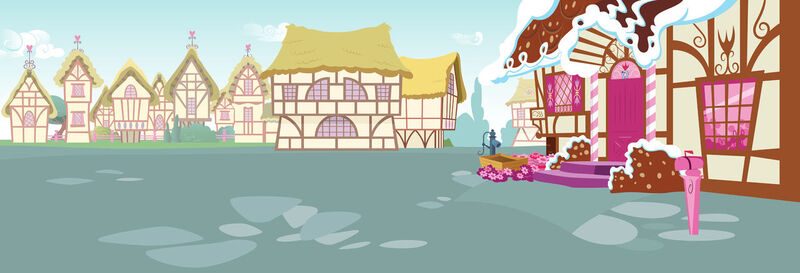 Size: 1280x437 | Tagged: safe, artist:culu-bluebeaver, derpibooru import, background, image, jpeg, no pony, ponyville, scenic ponyville, sugarcube corner