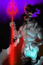 Size: 1280x1920 | Tagged: safe, artist:d3pressedr4inbow, derpibooru import, king sombra, anthro, umbrum, unicorn, armor, cape, clothes, crystal heart, glow, image, jpeg, male, solo, sombra eyes, trident