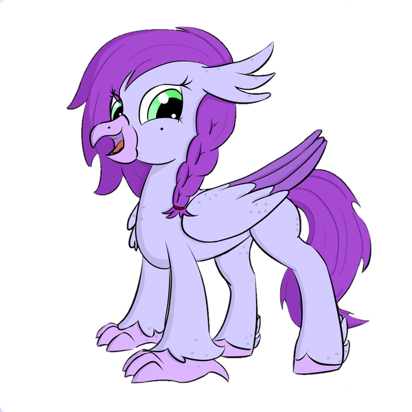 Size: 3000x3000 | Tagged: safe, artist:solos, derpibooru import, oc, oc:aella breeze, unofficial characters only, hippogriff, beak, braid, eye clipping through hair, feather, freckles, high res, hippogriff oc, hooves, image, looking at you, open mouth, open smile, png, simple background, smiling, smiling at you, solo, talons, white background, wings