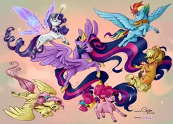 Size: 1920x1373 | Tagged: safe, artist:cigarscigarettes, artist:sk-ree, derpibooru import, applejack, fluttershy, pinkie pie, princess twilight 2.0, rainbow dash, rarity, twilight sparkle, twilight sparkle (alicorn), alicorn, earth pony, pegasus, pony, unicorn, the last problem, group, image, jpeg, mane six, older, older twilight