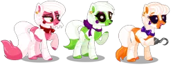 Size: 1056x398 | Tagged: safe, artist:awoomarblesoda, derpibooru import, fox, fox pony, hybrid, pony, robot, robot pony, base used, black sclera, crossover, five nights at freddy's, foxy, hook, image, lolbit, mangle, png, raised hoof, simple background, transparent background