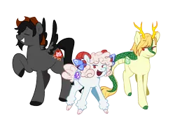 Size: 540x392 | Tagged: safe, artist:kaenbyous, derpibooru import, ponified, earth pony, kirin, pegasus, pony, crossover, female, image, kicchou yachie, kurokoma saki, mare, png, touhou, toutetsu yuuma