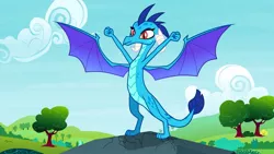 Size: 1280x720 | Tagged: safe, derpibooru import, screencap, princess ember, dragon, triple threat, female, image, jpeg, solo, solo female, spread wings, wings