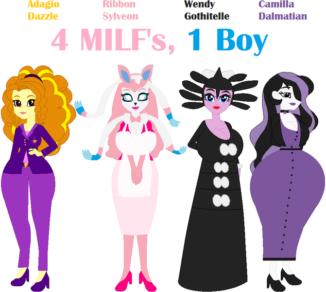 Size: 966x864 | Tagged: suggestive, derpibooru import, adagio dazzle, oc, oc:camilla dalmatian, oc:ribbon sylveon, oc:wendy gothitelle, anthro, gothitelle, sylveon, equestria girls, alternate universe, bases used, big breasts, breasts, child bearing hips, curvy, female, hair over one eye, hourglass figure, huge breasts, image, impossibly wide hips, lipstick, mamadagio, milf, png, pokémon, simple background, white background, wide hips