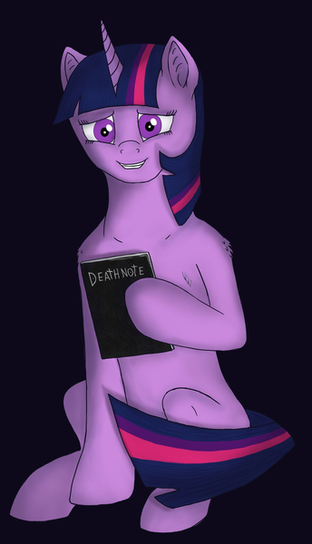 Size: 1239x2160 | Tagged: semi-grimdark, artist:valdemar, derpibooru import, twilight sparkle, pony, unicorn, anime crossover, crazy face, crossover, death note, faic, female, image, mare, png, solo, unicorn twilight