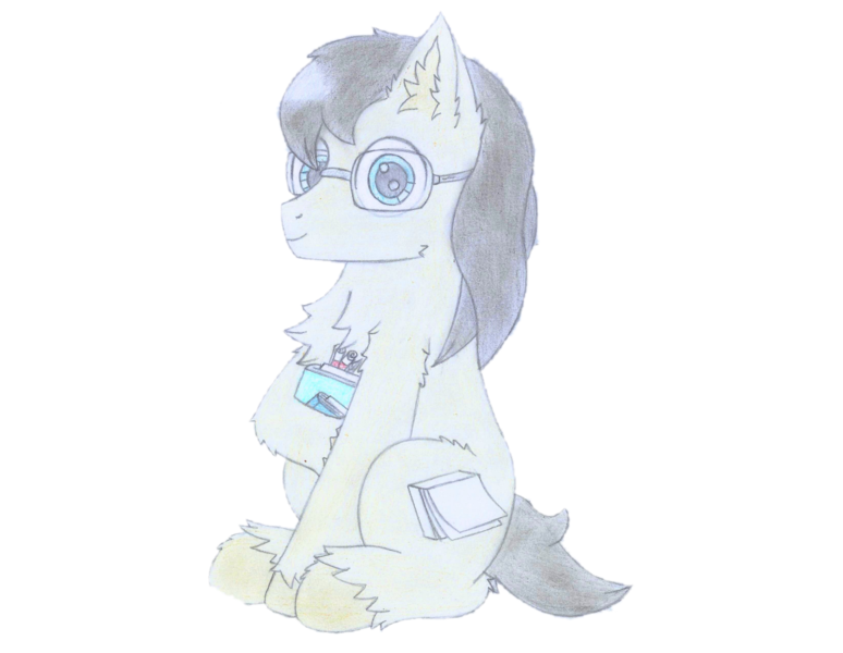 Size: 3291x2550 | Tagged: safe, artist:fliegerfausttop47, derpibooru import, editor:nc-tv, oc, oc:paperback writer, unofficial characters only, earth pony, derpibooru community collaboration, 2022 community collab, arm fluff, background removed, black hair, blue eyes, cheek fluff, chest fluff, cute, derpibooru exclusive, ear fluff, glasses, holding, hoof fluff, image, leg fluff, looking at you, notebook, png, shoulder fluff, signature, simple background, smiling, solo, tan coat, unshorn fetlocks