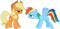 Size: 3508x1709 | Tagged: safe, artist:emedina13, derpibooru import, applejack, rainbow dash, earth pony, pegasus, pony, duo, female, image, messy mane, png, simple background, transparent background, vector