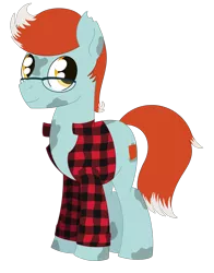 Size: 1406x1791 | Tagged: safe, artist:dyonys, derpibooru import, oc, oc:doofs, unofficial characters only, earth pony, pony, derpibooru community collaboration, 2022 community collab, clothes, glasses, image, male, plaid, png, shirt, simple background, solo, stallion, standing, torn ear, transparent background