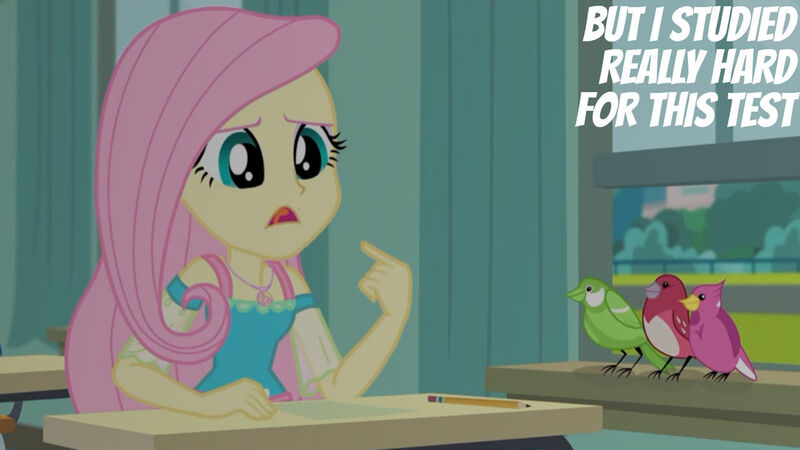 Size: 1280x720 | Tagged: safe, derpibooru import, edit, edited screencap, editor:quoterific, screencap, fluttershy, bird, a little birdie told me, equestria girls, equestria girls series, female, geode of fauna, image, jewelry, jpeg, magical geodes, necklace, open mouth, pencil, pointing at self