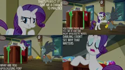 Size: 1280x720 | Tagged: safe, derpibooru import, edit, edited screencap, editor:quoterific, screencap, gabby, rarity, gryphon, pony, unicorn, dragon dropped, season 9, spoiler:s09, bipedal, duo, eyes closed, female, flying, image, mare, open mouth, open smile, png, smiling, spread wings, wings