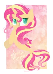 Size: 6578x9209 | Tagged: safe, artist:illumnious, derpibooru import, sunset shimmer, pony, seapony (g4), unicorn, bubble, cute, dorsal fin, female, fish tail, flowing mane, flowing tail, green eyes, horn, image, png, seaponified, seapony sunset, signature, simple background, smiling, solo, species swap, tail, underwater, water, wingding eyes