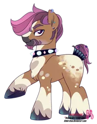 Size: 2168x2766 | Tagged: safe, artist:khimi-chan, derpibooru import, oc, unofficial characters only, earth pony, pony, choker, ear piercing, earth pony oc, image, male, piercing, png, raised hoof, simple background, solo, spiked choker, stallion, transparent background, unshorn fetlocks