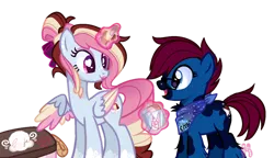 Size: 1024x590 | Tagged: safe, artist:khimi-chan, derpibooru import, oc, oc:neigh-apolitan, unofficial characters only, earth pony, pony, base used, duo, earth pony oc, eyelashes, female, glow, glowing horn, heart eyes, horn, image, lipstick, magic, mare, neckerchief, png, simple background, smiling, telekinesis, transparent background, wingding eyes
