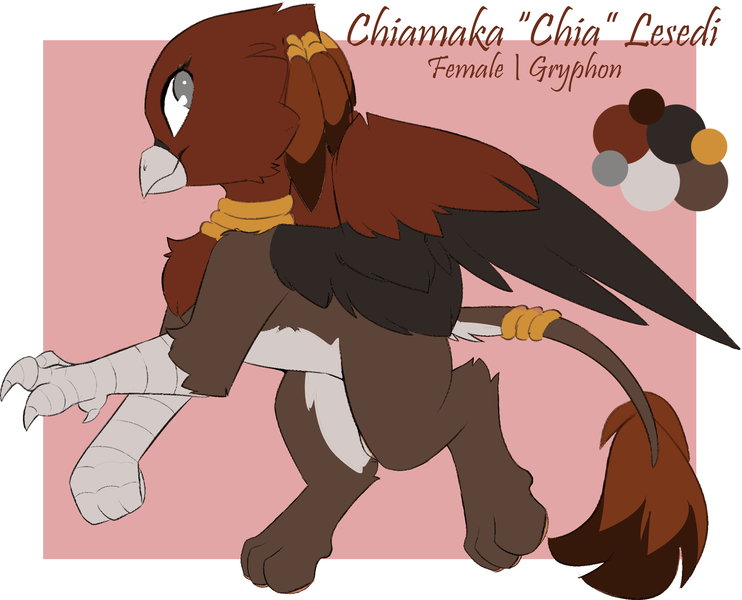 Size: 2306x1865 | Tagged: safe, artist:beardie, derpibooru import, oc, oc:chia lesedi, gryphon, cute, female, griffon oc, image, jewelry, necklace, neck rings, png, reference sheet, simple background, solo, solo female