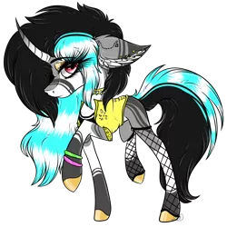 Size: 2529x2525 | Tagged: safe, artist:beamybutt, derpibooru import, oc, unofficial characters only, pony, unicorn, bracelet, clothes, ear fluff, eyelashes, female, fishnets, glowstick, hoof polish, horn, image, jewelry, magical lesbian spawn, mare, offspring, parent:octavia melody, parent:vinyl scratch, parents:scratchtavia, png, simple background, solo, transparent background, unicorn oc