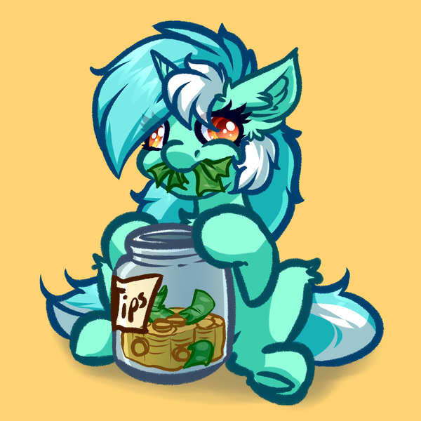 Size: 4000x4000 | Tagged: safe, artist:witchtaunter, derpibooru import, lyra heartstrings, pony, unicorn, chest fluff, derp, ear fluff, eating, faic, female, image, jar, l.u.l.s., png, simple background, sitting, solo, tip jar