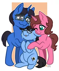 Size: 1024x1229 | Tagged: safe, artist:sabrib, derpibooru import, oc, oc:tinker doo, unofficial characters only, crying, father and child, father and son, female, glasses, holding, image, male, mother and child, mother and son, png, smiling, tribute