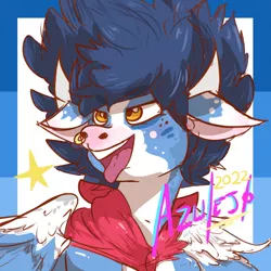 Size: 512x512 | Tagged: safe, artist:azulejo, derpibooru import, oc, unofficial characters only, bull, pegasus, 2022, bandana, bovine, horn, image, long hair, male, nose piercing, piercing, png, profile picture, tongue out, wings