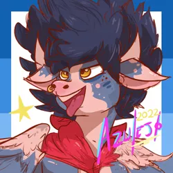 Size: 512x512 | Tagged: safe, alternate version, artist:azulejo, derpibooru import, oc, unofficial characters only, bull, pegasus, 2022, bandana, bovine, horn, image, long hair, male, nose piercing, piercing, png, profile picture, tongue out, wings