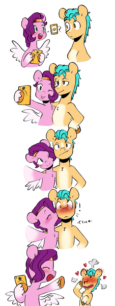 Size: 2582x6845 | Tagged: safe, artist:chub-wub, derpibooru import, hitch trailblazer, pipp petals, earth pony, pegasus, pony, my little pony: a new generation, blushing, comic, female, flustered, g5, hitchpipp, image, jpeg, kiss on the cheek, kissing, male, phone, shipping, straight