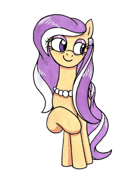 Size: 2000x3056 | Tagged: safe, artist:killerteddybear94, derpibooru import, editor:nc-tv, oc, oc:vanilla pearl, pegasus, pony, derpibooru community collaboration, 2022 community collab, ear piercing, earring, female, image, jewelry, mare, necklace, pearl necklace, piercing, png, smiling, traditional art