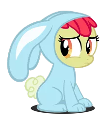 Size: 2353x2549 | Tagged: safe, artist:rayne-feather, derpibooru import, apple bloom, earth pony, pony, family appreciation day, season 2, animal costume, bunny costume, clothes, costume, embarrassed, female, filly, floppy ears, foal, frown, high res, image, png, shadow, simple background, sitting, solo, transparent background, vector