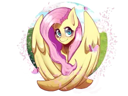 Size: 2160x1620 | Tagged: safe, artist:thunderskeleton13, derpibooru import, fluttershy, butterfly, insect, pegasus, pony, blushing, bust, cute, female, high res, image, mare, png, portrait, shyabetes, solo, spread wings, wings