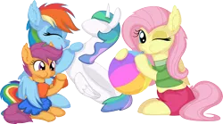 Size: 9516x5284 | Tagged: safe, artist:cyanlightning, derpibooru import, fluttershy, princess celestia, rainbow dash, scootaloo, pegasus, pony, absurd resolution, air nozzle, beach ball, blowing, clothes, commissioner:crimsonvalentazure, cute, cutealoo, daaaaaaaaaaaw, dashabetes, dress, ear fluff, eyes closed, female, floaty, image, inflating, inner tube, lifeguard, lifeguard fluttershy, one eye closed, one-piece swimsuit, png, pool toy, puffy cheeks, rainblow dash, shyabetes, siblings, simple background, sisters, sitting, spread wings, swanlestia, swimming lesson, swimsuit, transparent background, two piece swimsuit, water wings, wings