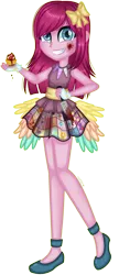 Size: 1022x2370 | Tagged: semi-grimdark, artist:fantarianna, derpibooru import, pinkie pie, fanfic:cupcakes, equestria girls, blood, bow, clothes, cupcake, cutie mark dress, female, food, grin, hair bow, image, jewelry, necklace, pinkamena diane pie, png, simple background, smiling, solo, transparent background