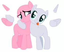 Size: 468x382 | Tagged: safe, artist:awoomarblesoda, derpibooru import, oc, unofficial characters only, earth pony, pony, :p, base, duo, earth pony oc, horn, image, png, side hug, simple background, smiling, tongue out, white background, wings