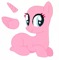 Size: 283x288 | Tagged: safe, artist:awoomarblesoda, derpibooru import, oc, unofficial characters only, earth pony, pony, bald, base, earth pony oc, eyelashes, female, horn, image, lying down, mare, png, prone, simple background, smiling, solo, white background, wings