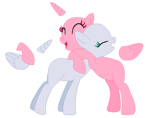 Size: 514x410 | Tagged: safe, artist:awoomarblesoda, derpibooru import, oc, unofficial characters only, earth pony, pony, base, duo, earth pony oc, eyelashes, eyes closed, grin, horn, hug, image, png, simple background, smiling, white background, wings