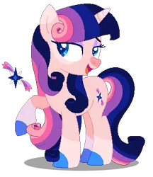 Size: 343x397 | Tagged: safe, artist:awoomarblesoda, derpibooru import, oc, unofficial characters only, pony, unicorn, base used, colored hooves, eyelashes, female, horn, image, looking back, magical lesbian spawn, makeup, mare, offspring, parent:rarity, parent:twilight sparkle, parents:rarilight, png, raised hoof, simple background, smiling, solo, transparent background, unicorn oc