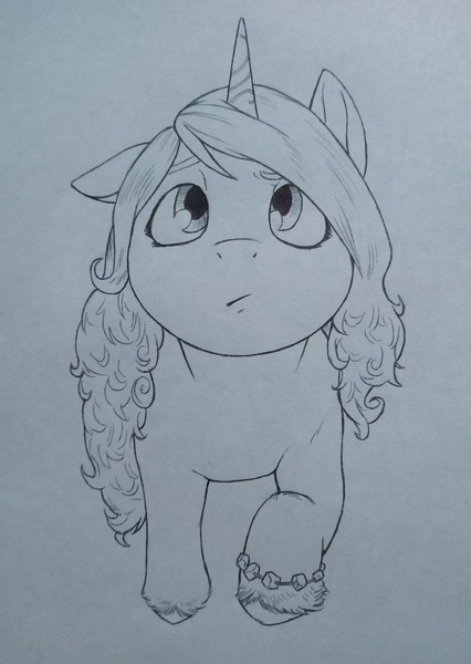 Size: 2818x3972 | Tagged: safe, artist:public mistake, derpibooru import, izzy moonbow, pony, unicorn, female, g5, grayscale, high angle, image, jpeg, looking up, mare, monochrome, solo, traditional art