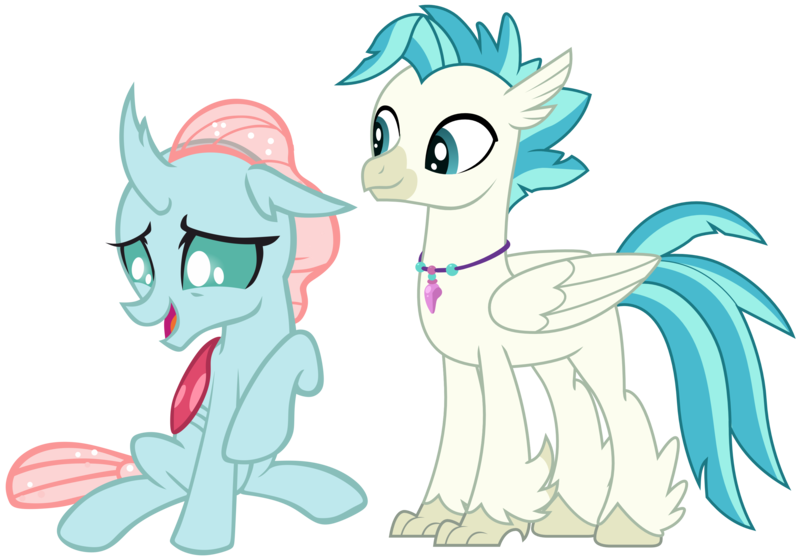 Size: 3100x2168 | Tagged: safe, artist:memnoch, artist:sonofaskywalker, derpibooru import, edit, ocellus, terramar, changedling, changeling, classical hippogriff, hippogriff, surf and/or turf, crack shipping, female, image, interspecies, jewelry, male, necklace, png, shipping, simple background, straight, terracellus, transparent background, vector