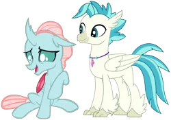 Size: 3100x2168 | Tagged: safe, artist:memnoch, artist:sonofaskywalker, derpibooru import, edit, ocellus, terramar, changedling, changeling, classical hippogriff, hippogriff, surf and/or turf, crack shipping, female, image, interspecies, jewelry, male, necklace, png, shipping, simple background, straight, terracellus, transparent background, vector