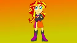 Size: 3264x1836 | Tagged: safe, artist:the double u, derpibooru import, sunset shimmer, human, equestria girls, rainbow rocks, crossed arms, gradient background, image, jpeg, solo, standing