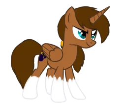 Size: 709x600 | Tagged: safe, artist:holdenwolfart, derpibooru import, oc, oc:royale royce, unofficial characters only, alicorn, derpibooru community collaboration, 2022 community collab, coat markings, image, male, png, simple background, smiling, smirk, socks (coat marking), solo, transparent background