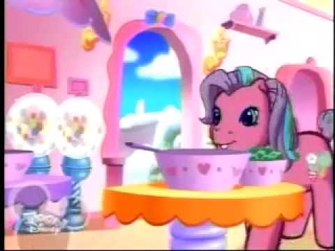 Size: 480x360 | Tagged: safe, derpibooru import, screencap, sweetberry, earth pony, pony, a very minty christmas, bowl, cotton candy cafe, cute, female, frying pan, g3, gumball machine, image, jpeg, mare, solo, sweet sweetberry, table, toon disney
