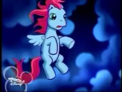 Size: 480x360 | Tagged: safe, derpibooru import, screencap, thistle whistle, pegasus, pony, a very minty christmas, cloud, cloudy, cute, female, flapping, flying, g3, image, jpeg, mare, night, scared, shy, solo, stormcloud, talking, that pony sure does fear clouds, thistle whistle can fly, thistlebetes, toon disney, worried