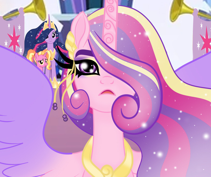 Size: 1024x858 | Tagged: safe, artist:owocrystalcatowo, derpibooru import, luster dawn, princess cadance, princess twilight 2.0, twilight sparkle, twilight sparkle (alicorn), alicorn, pony, the last problem, beauticreepy, image, jpeg, looking at you, older, older twilight, staring into your soul