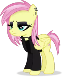 Size: 3251x3985 | Tagged: safe, artist:anime-equestria, derpibooru import, fluttershy, pegasus, pony, alternate hairstyle, clothes, ear piercing, eyeshadow, female, fluttergoth, goth, image, jacket, jewelry, makeup, mare, necklace, piercing, png, simple background, solo, transparent background, vector, wings