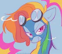 Size: 1920x1700 | Tagged: safe, artist:hypocriteaw2, derpibooru import, rainbow dash, pegasus, pony, newbie dash, alternate hairstyle, bust, clothes, female, goggles, image, jpeg, looking at you, mare, portrait, rainbow fash, solo, uniform, wonderbolts uniform