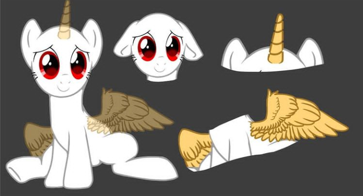 Size: 719x388 | Tagged: safe, artist:tialtri, derpibooru import, oc, unofficial characters only, alicorn, pony, bald, base, base used, floppy ears, gray background, horn, image, looking at you, png, simple background, sitting, smiling, solo, wings