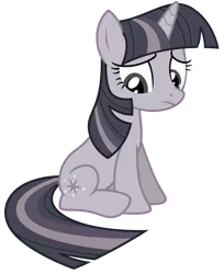 Size: 3270x4000 | Tagged: safe, artist:estories, artist:wardex101, derpibooru import, edit, twilight sparkle, unicorn, discorded, discorded twilight, image, png, sad, simple background, sitting, transparent background, unicorn twilight